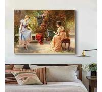 Reproducciones de pinturas de Hans Zatzka sobre lienzo de La dama noble en el jardín, pósteres de pared, decoración del hogar, 70 x 100 cm, sin marco