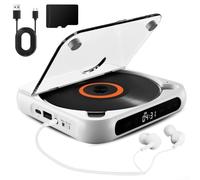 Reproductor de CD BT portátil, reproductor de CD personal recargable, repetidor de aprendizaje de inglés con sonido HiFi, soporta audio inalámbrico y con cable para el hogar y los viajes (blanco)