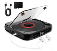 Reproductor de CD BT portátil, reproductor de CD personal recargable, repetidor de aprendizaje de inglés con sonido HiFi, soporta audio inalámbrico y con cable para el hogar y los viajes (negro)