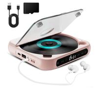 Reproductor de CD BT portátil, reproductor de CD personal recargable, repetidor de aprendizaje de inglés con sonido HiFi, soporta audio inalámbrico y con cable para el hogar y los viajes (rosa)