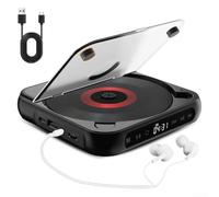 Reproductor de CD compacto portátil con transmisión inalámbrica - para reproductor de música alimentado por batería para coche y hogar - Pantalla LED antideslizante negro (negro)