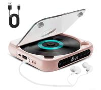 Reproductor de CD compacto portátil con transmisión inalámbrica - para reproductor de música alimentado por batería para coche y hogar - Pantalla LED antideslizante negro (rosa)