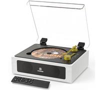 Reproductor de CD con altavoces integrados, Bluetooth, retro, portátil, reproductor de CD para el hogar, reproductor de música con control remoto, conector para auriculares (blanco)
