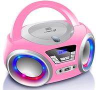 Reproductor de CD con iluminación LED | Conector para auriculares | Radio estéreo portátil para niños | Sistema estéreo | USB | Reproductor de CD/MP3 | Radio FM | Aux In