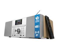 Reproductor de CD con Radio Dab/Dab+ y FM, Streaming por Bluetooth, Sistema Hi-Fi estéreo de 80 W, Pantalla a Color, 60 presintonías, Mando a Distancia, Mueble de Madera acústica,MANGOKIT MS1-Arce
