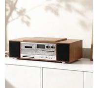 Reproductor De CD De Escritorio De 30 W, Casete Retro De Madera De Alta Fidelidad, con Control Remoto, Altavoces Duales Integrados, Modos USB/Bluetooth/AUX, Pantalla LCD