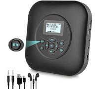 Reproductor de CD portátil Bluetooth con Altavoz, Reproductor de CD Recargable de 1800 mAh portátil con protección antigolpes, Auriculares y Cable AUX para Coche, casa y Viajes.