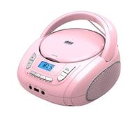 Reproductor de CD portátil Boombox con Bluetooth, Radio FM, reproducción USB, Entrada AUX, Conector para Auriculares, Compatible con CD-R/RW y CD MP3 (Rosa Boombox)