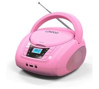 Reproductor de CD portátil Boombox estéreo para niños, Compatible con Bluetooth, Radio FM, Entrada AUX, Salida de Auriculares, Funciona con CC/CA (Rosa)