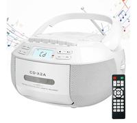 Reproductor de CD portátil - Combo de CD/casete de escritorio con radio FM, reproducción USB/AUX, sonido estéreo, control remoto, grabación de cinta, alimentación AC/DC, ideal para el hogar o viajes