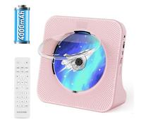 Reproductor de CD Portátil con Bluetooth, 4000mAh Batería Recargable, Temporizador de Sueño, Reproductor CD Radio para Niños Compatible con CD/Bluetooth/FM/USB/Puerto AUX, Control Remotol, Rosa