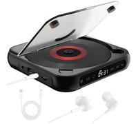 Reproductor de CD portátil con Bluetooth y auriculares - Batería recargable de 2000 mAh, sonido Hi-Fi, cable USB incluido, entrada AUX para coche y uso doméstico