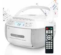 Reproductor de CD portátil con casete, estéreo, compatible con casete, CD, CD-R, CD-RW, CD MP3 y WMA-CD, para jóvenes y mayores, blanco