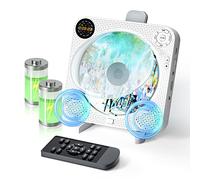 Reproductor de CD portátil DESOBRY Bluetooth con altavoz, disco recargable para coche con FM, antideslizamiento, dos conectores para auriculares, color blanco