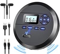 Reproductor de CD portátil, DESOBRY discman CD portatil con Altavoces y transmisor FM, Reproductor de CD portátil para Coche, batería integrada de 2000 mAh, Pantalla LCD, Auriculares