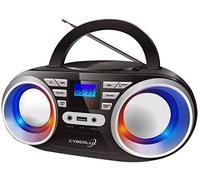 Reproductor de CD portátil | Luces LED de Discoteca | Boombox | CD/CD-R | USB | Radio FM | Entrada AUX | Toma para Auriculares | 20 Ranuras de Memoria | Radio Infantil | Radio CD | Sistema Compacto