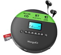 Reproductor de CD portátil MangoKit CD-X para Coche con Bluetooth 5.3, reproducción de MP3, Auriculares: Reproductor de CD Personal con función antideslizamiento, batería Recargable