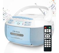 Reproductor de CD portátil, reproductor de escritorio y casete combinado con radio FM, reproducción USB/AUX, sonido estéreo, control remoto, grabación de cinta, alimentación AC/DC,