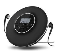 Reproductor de CD portátil, reproductor de música MP3 con auriculares estéreo, sistema anti-saltos, color negro, ideal para viajes y pa