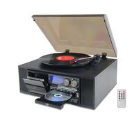 Reproductor de Discos de Vinilo 10 en 1 con Bluetooth de 3 velocidades, Vintage, automático, Reproductor de CD, Casete, Radio Am/FM, grabadora USB, Entrada Auxiliar RCA (Negro)