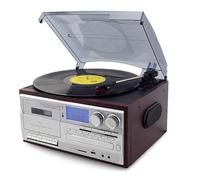 Reproductor de discos de vinilo retro con radio, CD, cinta, USB, reproducción SD, entrada auxiliar de auriculares para entretenimiento en casa y transcripción de música
