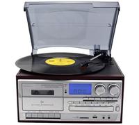 Reproductor de Discos de Vinilo - Tocadiscos Bluetooth de 3 Velocidades con Reproducción de CD/Casete, Radio AM/FM, Grabador USB, Entrada Aux/Salida de Línea RCA
