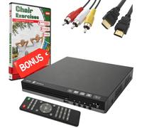 Reproductor de DVD para TV con puerto HDMI 1080P, reproductor de DVD/CD para todas las regiones con entrada USB, control remoto, cables HDMI y RCA incluidos, incluye DVD de ejercicio de silla y banda