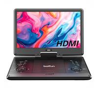 Reproductor de DVD portátil de 15.7 pulgadas con visualización HD grande de 14.1 pulgadas, entrada HDMI, batería recargable de 5 horas, soporte de sincronización de TV, USB, tarjeta SD y múltiples