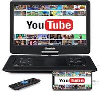Reproductor de DVD portátil de 17.9 pulgadas con pantalla HD grande de 15.6 pulgadas, batería recargable de 5 horas, compatible con entrada HDMI, sincronización de TV/teléfono, 1600 x 900, tarjeta USB