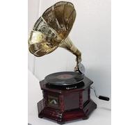 Reproductor de gramófono original 8SD - Madera marrón y latón - Estilo antiguo - Compatibilidad de grabación de 78 RPM - Funcionamiento manual - Conectividad de disco - Compatible con reproductor de