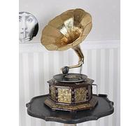 Reproductor de gramófono original/de trabajo, 8 gp, madera, latón, soporte de grabación de 78 rpm, manual (accionado por resorte), disco, estilo antiguo, ideal para decoración del hogar