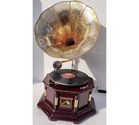 Reproductor de gramófono original / de trabajo BP - Madera marrón y dorada y latón - Soporte de grabación de 78 RPM - Manual (accionado por resorte) - Conectividad RCA - Ideal para decoración del