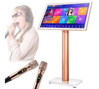 Reproductor de Karaoke con micrófono inalámbrico de reverberación, máquina de Karaoke con Pantalla táctil capacitiva de 22", Descarga de Canciones en la Nube, Cambio de 27 Idiomas,White-4TB