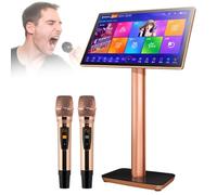 Reproductor de karaoke con micrófonos inalámbricos duales, sistema de cine en casa en línea para fiestas y reuniones, soporta 27 idiomas, almacenamiento de 1 TB