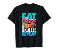 Reproductor de música Hawaiano Divertido para Repetir Ukelele Eat Sleep Camiseta