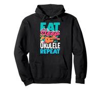 Reproductor de música Hawaiano Divertido para Repetir Ukelele Eat Sleep Sudadera con Capucha