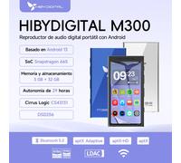 Reproductor de música HiBy Digital M300 Android 13 HiFi Bluetooth WiFi 32GB DSD256 PCM768 Radio Web Micrófono Dual Altavoz 29 horas Salida de 3.5mm Black