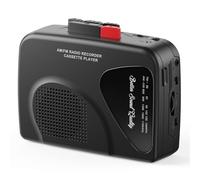 Reproductor/Grabador de Casetes Walkmaner, Radio Am/FM, Reproductor de Casetes Portátil, Grabación de Casetes, Parlantes Incorporados, Grabación Manual, T201 (Negro)
