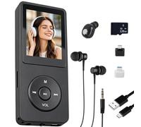 Reproductor MP3 Bluetooth 5.0 con Tarjeta MicroSD de 128GB, Pantalla TFT de 1,8 Pulgadas, Altavoz, Radio FM, Grabadora, Libro Electrónico y Auriculares para Niños y Adultos deporte, viajes y uso diari