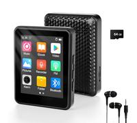 Reproductor MP3 de 64 GB, Bluetooth 5.2, reproductor de MP3 de 2,4 pulgadas, pantalla táctil completa, reproductor de MP3 portátil con altavoz, sonido HiFi, grabación integrada, radio FM, se puede