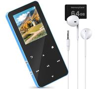 Reproductor MP3 de 64 GB, Bluetooth, MP3/MP4 con altavoz, auriculares, ranura para tarjetas TF, adecuado como audiolibro/reproductor de audio digital, pantalla a color de 1,8 pulgadas, radio FM, vídeo