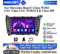 Radio de coche 2DIN de 8 pulgadas para Mercedes Benz Clase C CLC W203/ Clase CLK W209/ Clase G W463 GPS Carplay inalámbrico Android Auto 4G OBD DAB S8 AHDC2 AI