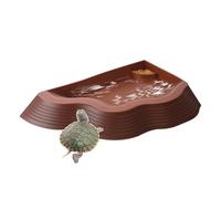 Reptile Bathing Pool - Anti Slip Tortoise Water Bowl with Ramp | Decorative Aquarium Tray with Natural Look, Soaking Dish For Turtle Terrarium Habitat, 12.99x8.66x1.38 In