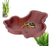 Reptile Bathing Pool, Turtle Water Bowl, 1.22x10.43 Inches Size Basking Terrace Aquarium Ramp, Feeding Decor for Lizards Frogs Snakes, White, Brown, Red