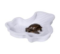 Reptile Bathing Pool, Turtle Water Bowl, 1.22x10.43 Inches Size Basking Terrace Aquarium Ramp, Feeding Decor for Lizards Frogs Snakes, White, Brown, Red
