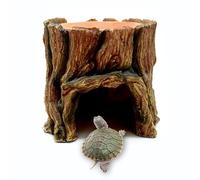 Reptile Cave - Tree Trunk Shelter, Resin Habitat, Aquarium Decoration | Built-In Food Tray, Naturalistic Design for Gecko Frog and Small Snake Terrarium Environment