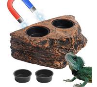 Reptile Dish, 2 Cups Imitation Rock Bowl, 14.5x6x10cm Animal Feeding Table, Aquarium Decoration Small Turtle Habitat, Animal Feeding Feeder Tray Accessories for Spider Snake
