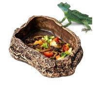 Reptile Food Dish - Corner Feeding Bowl for Tortoise Snake Lizard | Resin Rock Look Anti Tip Feeder with Natural Texture, Compact Design for Terrarium Habitat Home Enclosure Daily Care
