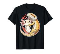 Reptile Keeper Pet Owner Cute Bearded Dragon Hugging Axolotl Camiseta