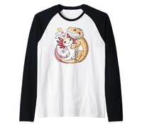 Reptile Keeper Pet Owner Cute Bearded Dragon Hugging Axolotl Camiseta Manga Raglan